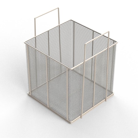 Anysizebasket Rectangular Wire Mesh Basket: 10Lx6Wx6H, 304 SS, 3/16 Rod Frame, Stacking Handles, , Mesh: 2 x .063 TMT-100100100-A02S